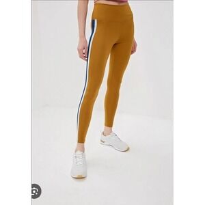 Nike Women's Power Victory 7/8 Training Tights Side Stripes Gold/Blue Sz M